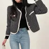 Giacche da donna Scollo a V monopetto Cappotto scozzese bianco nero Chaquetas Mujer Vintage Y2k Crop Cardigan Blazer Roupas Femininas