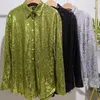 Women's Blouses Women Sequin Button Down Shirt Blouse Long Sleeve Loose Glitter Tops Sparkle Shimmer Party Clubwear Oversized 2023