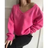 Fantigo Y2k Clothing Women Sweatshirts Blouse v Neck Long Sleeved Autumn Tops Fashion Solid Color Ladies Knitted Pullovers s l 230915