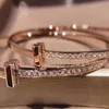 Bangles Bracelet t Family Narrow Version T1 Semi Diamond Sterling Silver Series Ring Plated 18k Gold Light Luxury Simple Rose274e