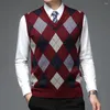 Gilet da uomo Maglione da uomo Canotta lavorata a maglia Canotta con scollo a V Pullover senza maniche Plaid casual Autunno inverno caldo