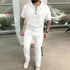 Tute da uomo Tuta Moda da uomo Completi da due pezzi Abiti casual da uomo Colletto classico con lacci Manica corta Top e pantaloni Tute Abbigliamento