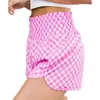 Women's Shorts Pink Leopard Print High Waist Sports Checkered Elastic Belt Home Capris Women