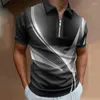 Polos masculinos 2023 verão casual listra 3d impresso camisa polo trabalho manga curta harajuku moda