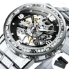Armbandsur Forsining Classic Gold Mechanical Watches Vintage Diamond Luminous Hands Skeleton Watch for Men Luxury rostfritt stålband