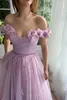 Abiti da ballo in tulle con spalle scoperte per donna Abito da festa formale floreale Abito da sera a fiori 3D con tasca