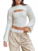 Kvinnors tröjor Kvinnor Knit ryggmulggrunge Solid färg Löst fit virkningskörd toppar Öppna fronten långärmad bolero streetwear