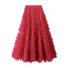 Jupes Femmes S Tiered Tulle Jupe Longue Taille Haute Couleur Unie Garniture À Volants À Volants Midi Ballet Fête De Mariage Bal Une Ligne