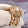 Solitaire Ring Huitan Trendy Luxury 3 PC Bridal Sets Royal Golden Color With Cubic Zircon Stone Factory Wholesale Women Midi 231016