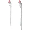 Collane con ciondolo Clip Orecchini pendenti Clip Nappa rosa La catena in lega con goccia floreale rosa