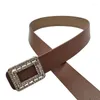 Cinturones 2023 Cuero Brillante Cuadrado Cristal Hebilla Mujer Falda Cintura Cummerbunds Tamaño libre