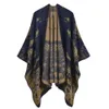 Sjalar Autumn Winter Sticked Shawl Womens Warm Printing Cloak Imitation Cashmere Poncho Lady Capes Green Cloaks 231013