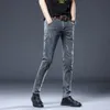 Mens Jeans Gray Slim Elastic Korean Fashion Vintage Casual Skinny Feet Mane Clothing Denim Trousers 2736 231016