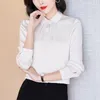 Luxury Satin White Women Bluses Designer Ruched Runway Silk Blus Autumn Winter O-Neck Solid Elegant Tops Plus Size 2023 Office Ladies Simple Fashion Formal Top