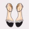 Sandals Summer Water Diamond Silk Faced One Piece With Square Heel Thin High Banquet Dress Large And Small Women's Shoe