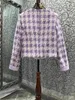 Vestes pour femmes Manteau d'extérieur 2023 Automne Hiver Mode Tweed Laine Femmes Vintage Motifs à carreaux Perles Bouton à manches longues Laine