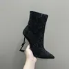 Opyum preto couro genuíno tornozelo botas curtas designer feminino apontou lado zíper botas de salto alto moda martin botas