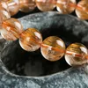 Strand 13mm Elegant äkta naturliga kopparhår Rutilated Quartz Crystal Round Pärlor Stretcharmband