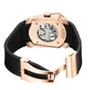 Wristwatches 2023 Fashion Diamond Tourbillon Men Movement Luminous Hand Clock Genuine Rubber Strap Watch Rectangle