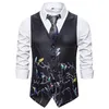 Gilet sans manches pour hommes, coupe cintrée, imprimé Floral, oiseau blanc, gilet d'affaires, Social, costume de smoking de mariage, 241S