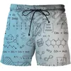 Shorts masculinos 3D Impressão Casual Esportes Praia Verão Tendência Solta Fórmula Matemática Meninos Elastic Scantie Roupas Masculinas