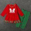 Ensembles de vêtements 2 pièces vêtements de noël filles tenue dessin animé mignon cerf à manches longues bébé hauts pantalons à pois enfants Boutique BC1092