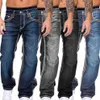 Mens Jeans Autumn Denim Pants Slim Straight Dark Blue Regular Fit Leisure Long Trousers Jean Men Hombre257r