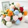 Fleurs décoratives Bouquet artificiel 65CM avec 3 têtes de pivoine et feuilles vertes pour décoration de mariage rustique