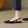 Elbise ayakkabıları parlıyor Kristal-Fairy Rüzgar Akşam Baotou Sandalet 2023 Pullu Düşük Topuk Sırt Hava Kadın