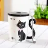 Tasses belle queue de chat poignée tasse en céramique café thé lait Drinkware avec couvercle de cuillère trois en un tasse cadeau 231013