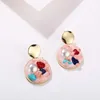 Boucles D'Oreilles Pendantes Rondes Bohème Couleur Bonbon Perle Gravier Pour Femme