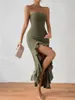 Casual jurken Dames gebreide mouwloze lange jurk Elegante effen kleur Strapless Off-shoulder Ruche zoom Cocktailparty met hoge split