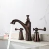 Badrumsvaskkranar orb mässing kran 3 hål 2 handtag bassängblandare kran antik koppar toppkvalitet europeisk bad