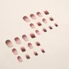 False Nails 24 Pcs Short Round And Square Press On Glossy Pink Brown Glitter Gradient Wine Red Fake