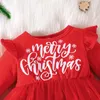 Abiti da bambina Abito natalizio in tulle con stampa di Babbo Natale Principessa con fiocco Autunno Abbigliamento per bambini 231013