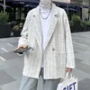 Herrdräkter 2023 Hösten Löst ullplåt blazerjacka manlig Terno Masculino streetwear mode casual kostym kappa ytterkläder män l35