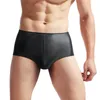 Underpants Men Sexy Faux Leather Exposed Hips Fine Mesh Ruffled Briefs Underwear BuPanties Erotic Lingerie Male Tanga