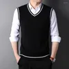 Men's Vests Top Quality Autum Winter Fashion Brand Slim Fit Knit V Neck Sweater Vest Men Trendy Sleeveless Casual Clothes