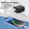 GaN Fast Charge 2 portas carregadores de telefone 45W Adaptador de carregador rápido USB-C PD 20W 25W Carregador tipo C QC3.0 Carregamento rápido para iPhone 15 14 13 12 Samsung Xiaomi