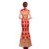 Roupas étnicas Bordado Lace Noiva Festa Cheongsam Oriental Womens Dress Moda Estilo Chinês Elegante Longo Qipao Luxo Robe de Casamento