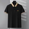 Polos masculinos verão high end fino gelo seda pérola algodão branco camisa polo manga curta fino ajuste bordado pequena abelha camiseta