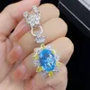 Ensemble de bijoux de mariage pour femmes, cristal bleu ciel, zircon, diamant, bague ouverte, pendentif, collier, boucles d'oreilles, clous, petite amie, fête d'anniversaire, cadeau du nouvel an