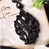 Pendant Necklaces Natural Rainbow Eye Obsidian Ninetailed Fox Pendant Female Male Vintage Crystal Jewelry253A Jewelry Necklaces Pendan Dhp5J