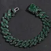 Chain New Iced Out Green Rhinestones Cuban Link Men's Bracelet 14MM Gun Black Prong Bracelets Hip Hop Jewelry Gifts 231016