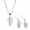 Necklace Earrings Set 2023 Fashion Leaf Jewelry For Women Accessories Statement Wedding Gift Cute Imitation Fire Opal Pendant