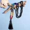 Ожерелья с подвесками Showboho 108 бусины мала 7 чакр ожерелье 8 мм черный оникс с узлами для медитации, йоги, молитвы, четки для мужчин и женщин245H