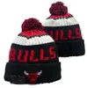 Bulls Vailies Los Angeles Chicago Cap wełna ciepła sportowy dzianinowy kapelusz koszykówka północnoamerykańska drużyna pasiastka z boku USA college mankiet poma hats mężczyźni kobiety a0