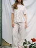 Damen-Nachtwäsche, 2-teiliges Pyjama-Set für Damen, Kurzarm-Oberteile, Shorts-Sets mit Blumen-/Fruchtdruck, weich, Fairycore Vintage, koreanischer Chic, Homewear