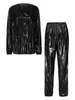 Kvinnors tvådelade byxor 2st Mens Mens Womens PVC Saua Suit Långärmad elastisk manschett Topp med byxor Viktminskning Svettdräkt Slimming Fitness Gym Träning Set 231016