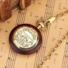 Montres de poche Élégant boîtier de montre doré en bois de santal rouge chiffre romain cadran noir remontage automatique pendentif mécanique présent